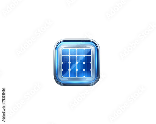 Glossy blue solar panel icon isolated on transparent background 