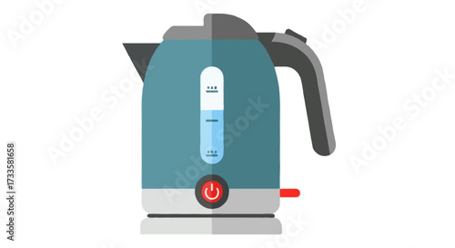 A flat vector illustration of an electric kettle, clean vector shapes, bold flat colors, no outlines, isolated on white background