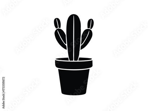 potted cactus silhouette vector icon