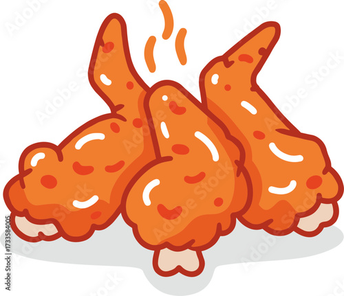 Three delicious chicken wings in flat style with transparent background  
