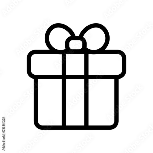 Simple black outline icon of a gift box with a bow on a white background