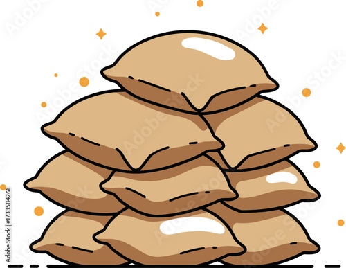Pile of cartoon pillows stacked in flat style, transparent background  
