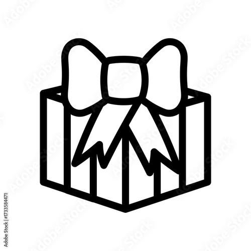 Simple black outline icon of a gift box with a bow on a white background