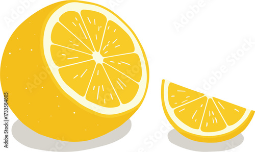 Whole and sliced lemon in flat style with transparent background  