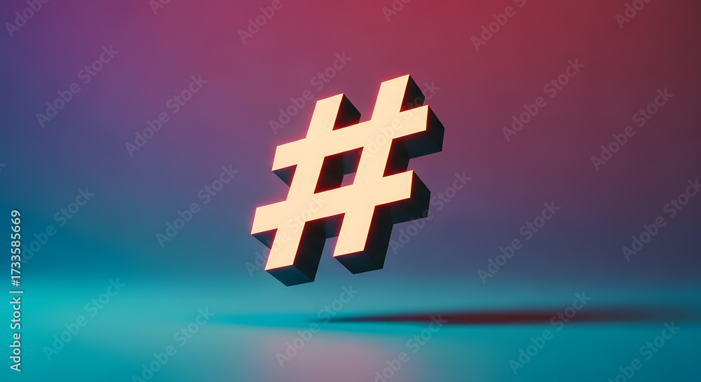 Obraz premium Golden Hashtag Symbol on Vibrant Gradient Background