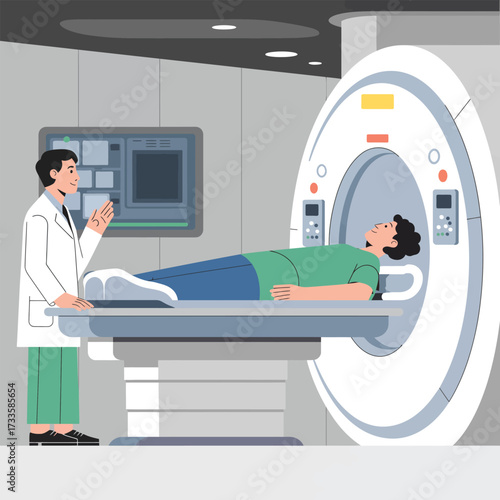 Doctor Explaining MRI Scan Results to Patient in Medical Room graphic design