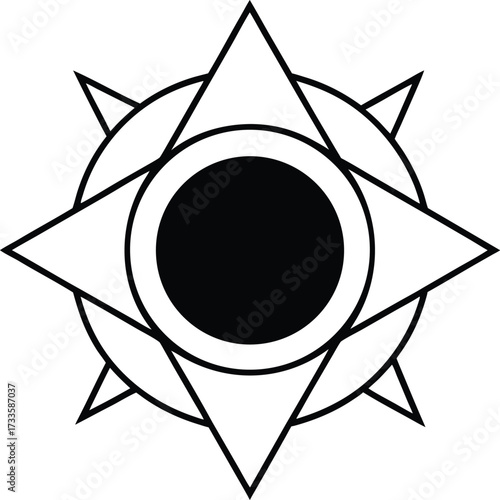 solar eclipse sacred geometry illustration on transparent background