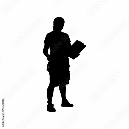 Silhouette of a volunteer collecting signatures for education rights isolated on white background