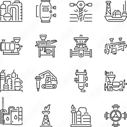 Set of Production Line Style Icons 

