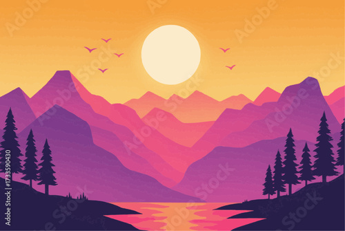 An awe-inspiring panorama of a sunset over the mountains, painting the sky with cloud colors