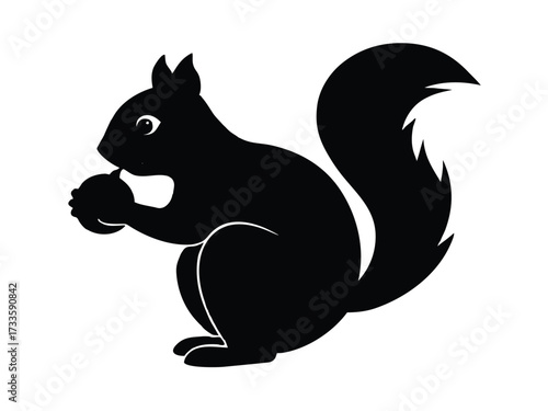 squirrel eating nut silhouette vector icon