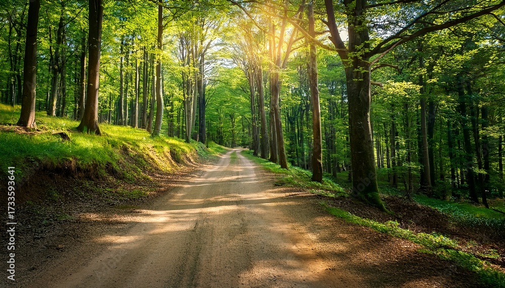 Fototapeta premium Ground Road In A Forest Beautiful Nature And Many Green Trees