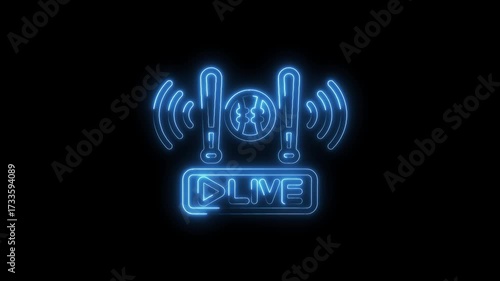 Baseball live stream neon icon animated logo on black background broadcasting online sports event