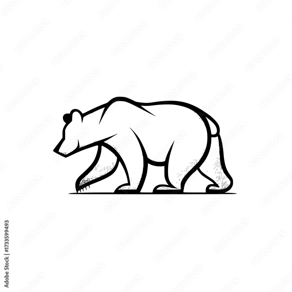 Fototapeta premium Bold minimalist bear walking confidently symbolizing strength and wilderness adventure