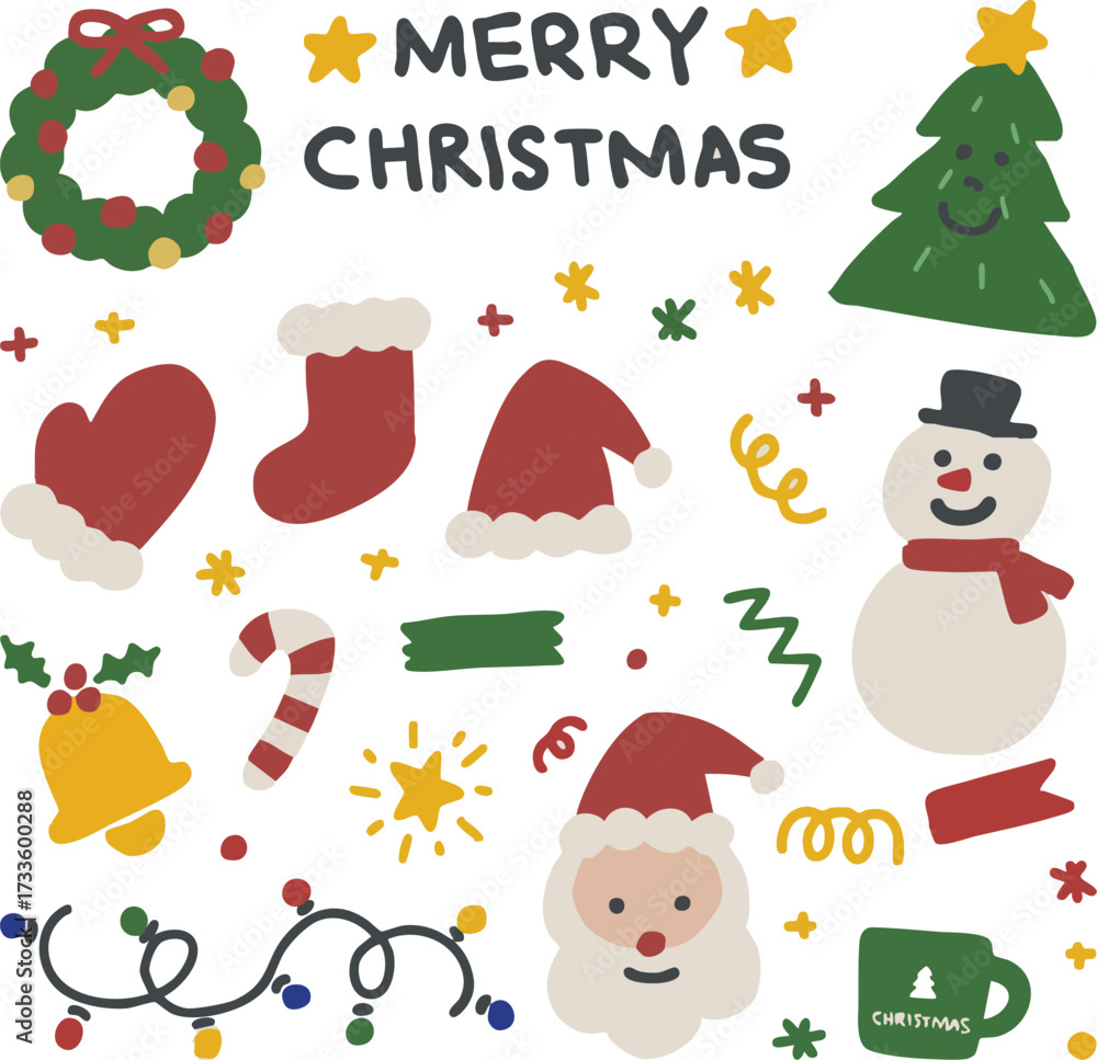 Fototapeta premium Christmas Doodle Collection – Festive & Fun Illustrations handraw watercolor mark