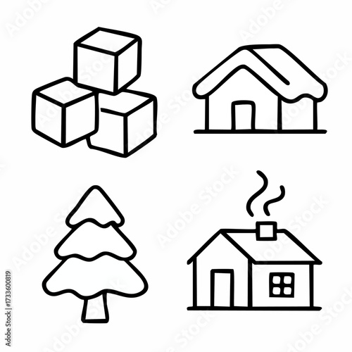 Minimalist editable line art icon of ice cubes representing refreshment and coolness perfect for beverage or summer themes isolated on a clean white background