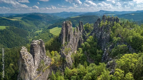 Ultra HD Bastei rock formation in saxon switzerland national park on a sunny day, rocky mountain video