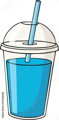 Blue slush drink in clear cup with dome lid
