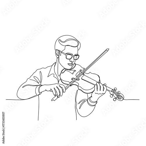 Man playing violin in minimalist line art style on white background