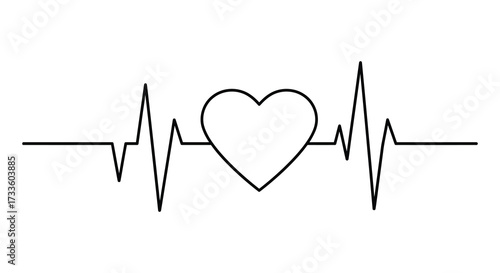 Heartbeat line with a heart shape replacing one pulse simple black graphic
