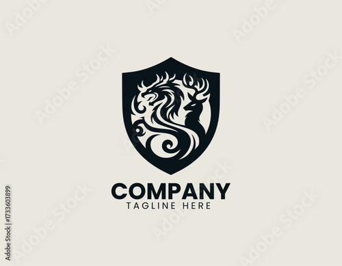 Dragon Deer Shield vector logo illustration