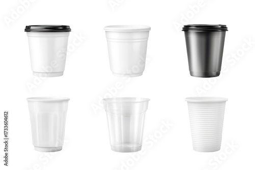 Wallpaper Mural Collection of disposable plastic cups isolated on transparent background. Collection set of plastic cups isolated on white background. Torontodigital.ca