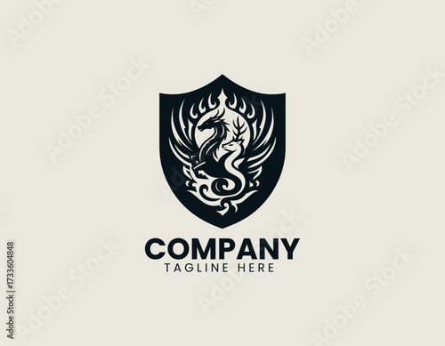 Dragon Deer Shield vector logo illustration