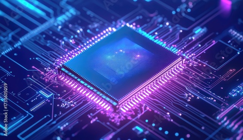 Close-up of glowing circuit board chip