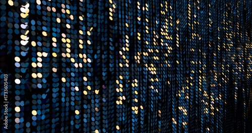 Night sequins turn up in a random pattern. Side macro view of gorgeous waving pattern background. 3D rendering.