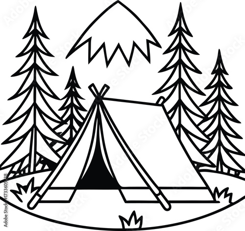 tent in forest clearing illustration on transparent background