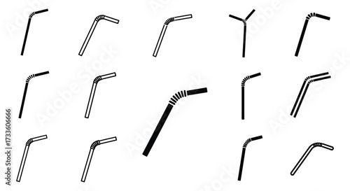 A collection of various black and white drinking straw outlines displayed