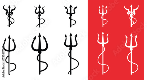 Collection of various trident designs with dollar sign handles displayed