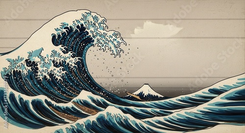 Fototapeta Naklejka Na Ścianę i Meble -  The great wave off kanagawa, a classic japanese woodblock print by hokusai