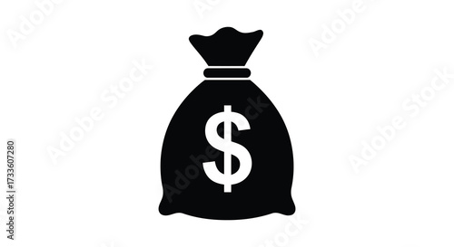 Simple black icon depicting a bag of money with a dollar sign