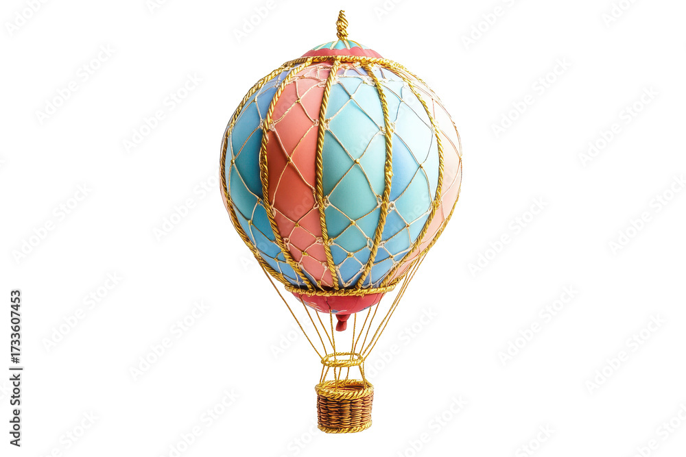 Obraz premium Decorative hot air balloon ornament isolated on transparent background. Colorful hot air balloon isolated on white background.