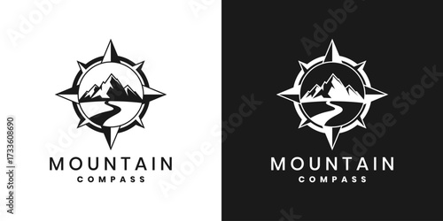 Mountain compass logo design with landscape