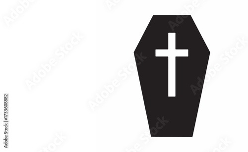 Coffin Casket Icon Black Silhouette with Christian Cross

