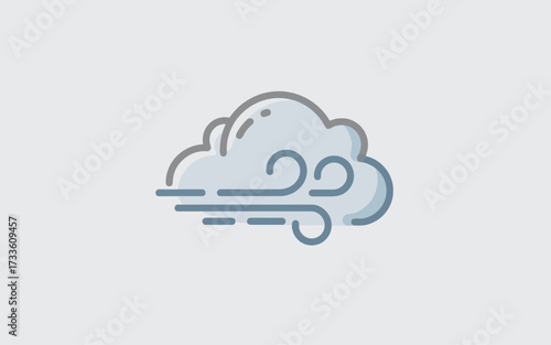 A stylized illustration of a cloud with wind blowing across it, representing windy weather conditions.