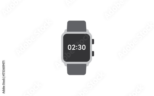 A digital smartwatch with a dark screen displaying the time 02:30.
