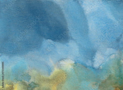 Abstract landscape. Watercolour on paper. Versatile hand painted artistic background for creative design projects: posters, websites, banners, cards, prints, wallpapers. Artist-made art. Muted colours
