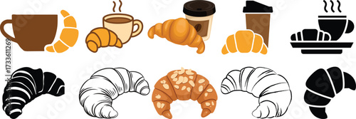 silhouette, liner loaf of bread, vector illustration of bread. mussel silhouette vector. Simple black and white illustration featuring coffee cup steaming and delicious croissant in cafe design.