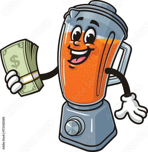 Blender mascot cartoon holding cash