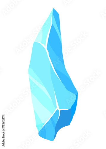 Crystal of ice, iceberg broken piece of ice, icicle, cold frozen block ice mountain, winter landscape for game design cartoon vector illustration
