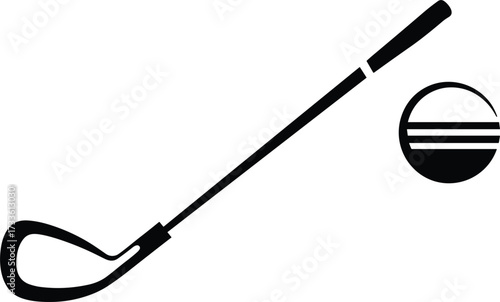 Black Silhouette of a Golf Club and a Golf Ball sport game