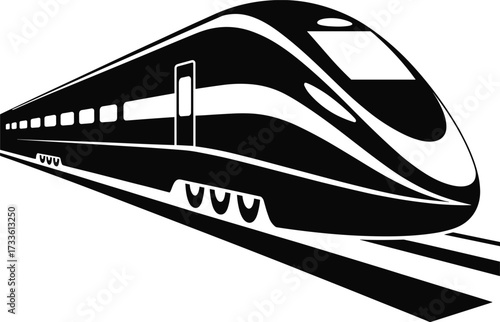 Black Silhouette of a Modern High- Speed Train on Tracks high-speed bullet train