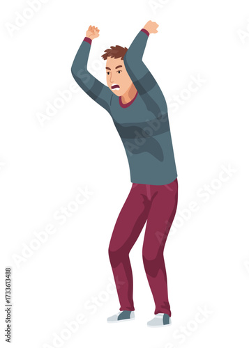 Angry men. Evil, negative and bad facial expression. Human emotion and body language concept. Male screaming with an angry expression. Vector cartoon illustration
