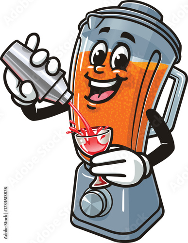 Blender mascot cartoon making a cocktail