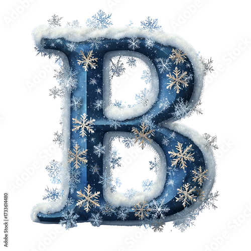 Blue snowflake christmas letter b vector isolated decorative alphabet initial winter typography festive monogram clipart graphic for cards invitations logos stickers and holiday design on white