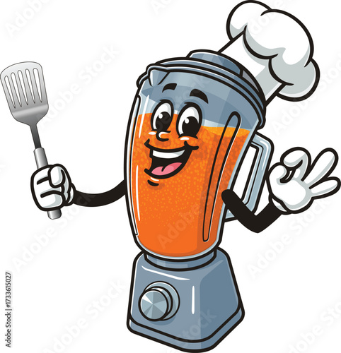 Blender mascot cartoon holding a spatula and wearing a chef's hat