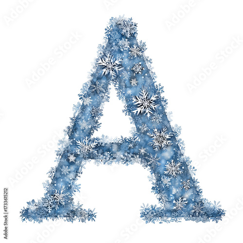 Blue snowflake christmas letter a vector isolated decorative alphabet initial winter typography festive monogram clipart graphic for cards invitations logos stickers and holiday design on white